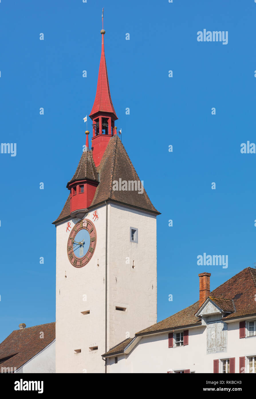 Buildings of the historic part of the town of Bremgarten, Switzerland Stock Photo