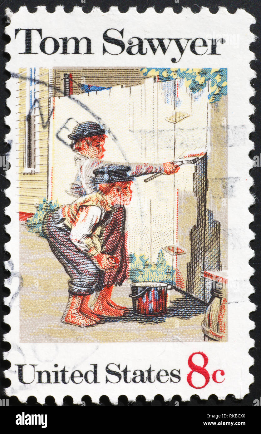 Tom Sawyer celebrated on american postage stamp Stock Photo