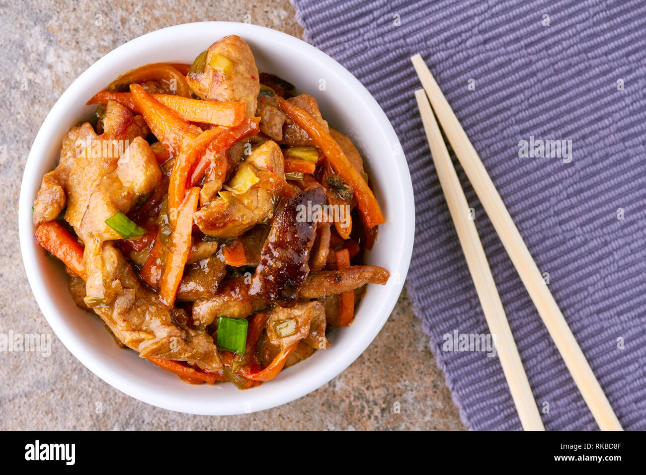 Bowl of classic Chinese sweet and sour pork Stock Photo