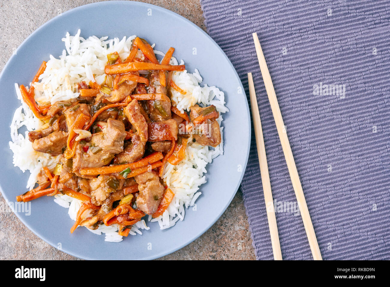 Dish of classic Chinese sweet and sour pork Stock Photo