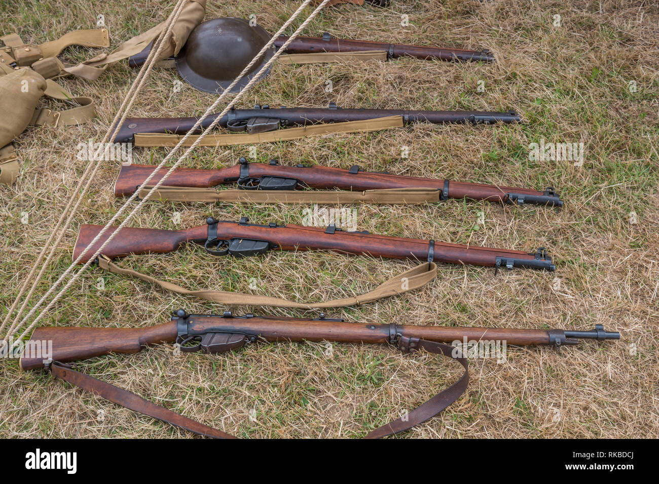 WW1 British Rifles Short Magazine Lee Enfield SMLE Lying On Grass WW1 British Rifles Short Magazine Lee Enfield SMLE Lying On Grass