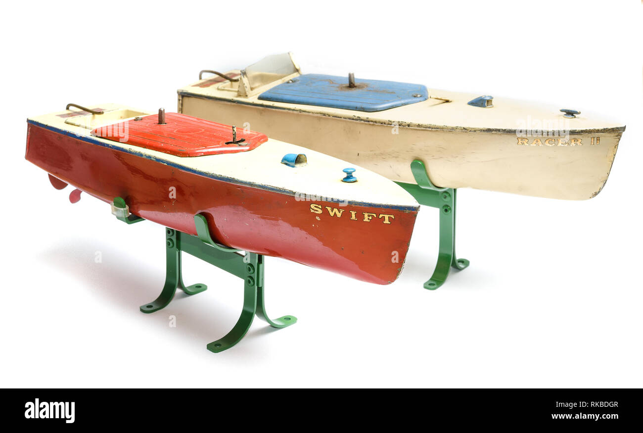 1930's clockwork model speedboats by Hornby Stock Photo