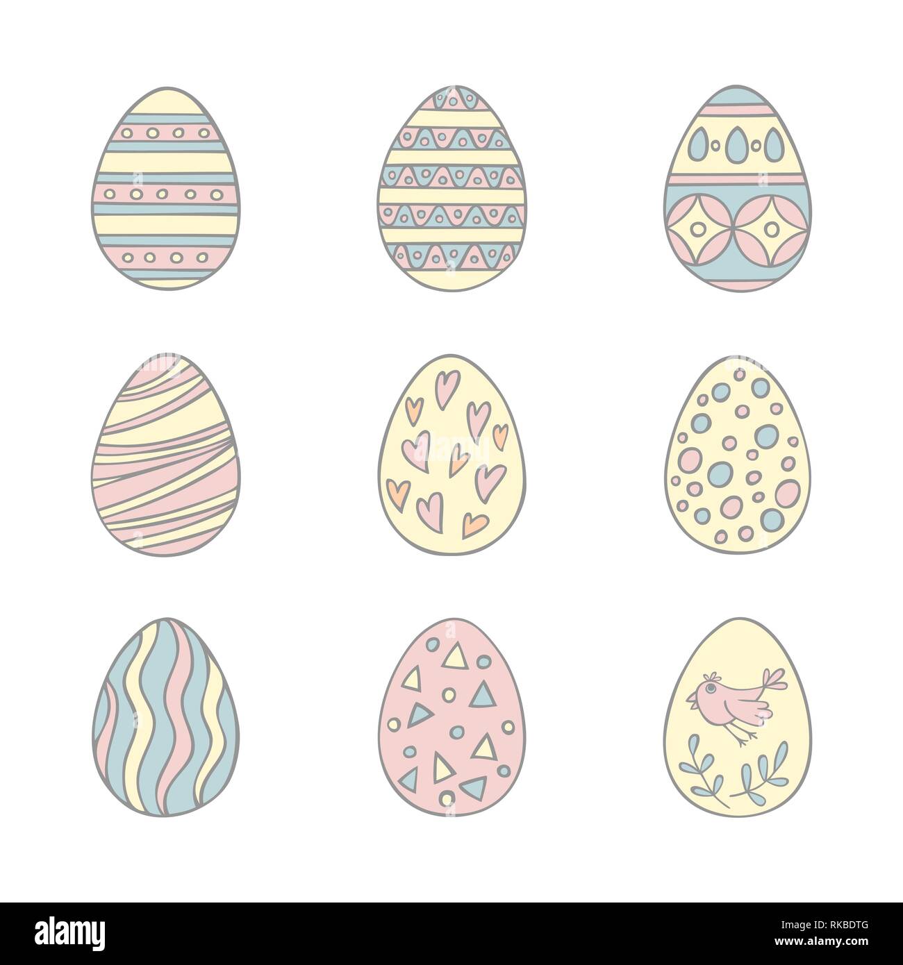 Colorful Easter eggs hand drawn icon set in doodle style. Perfect ...