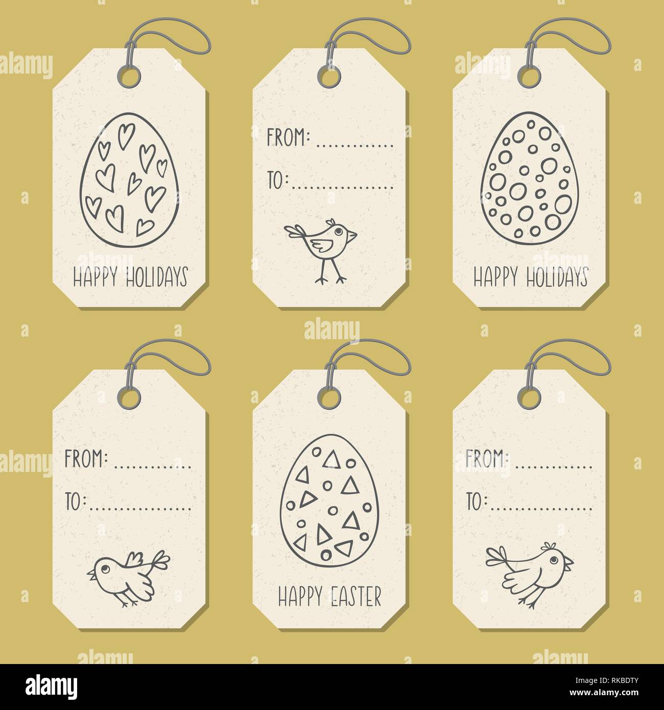 Set of tags templates with hand drawn Easter eggs. Vector design elements for holidays card or label in doodle style Stock Vector