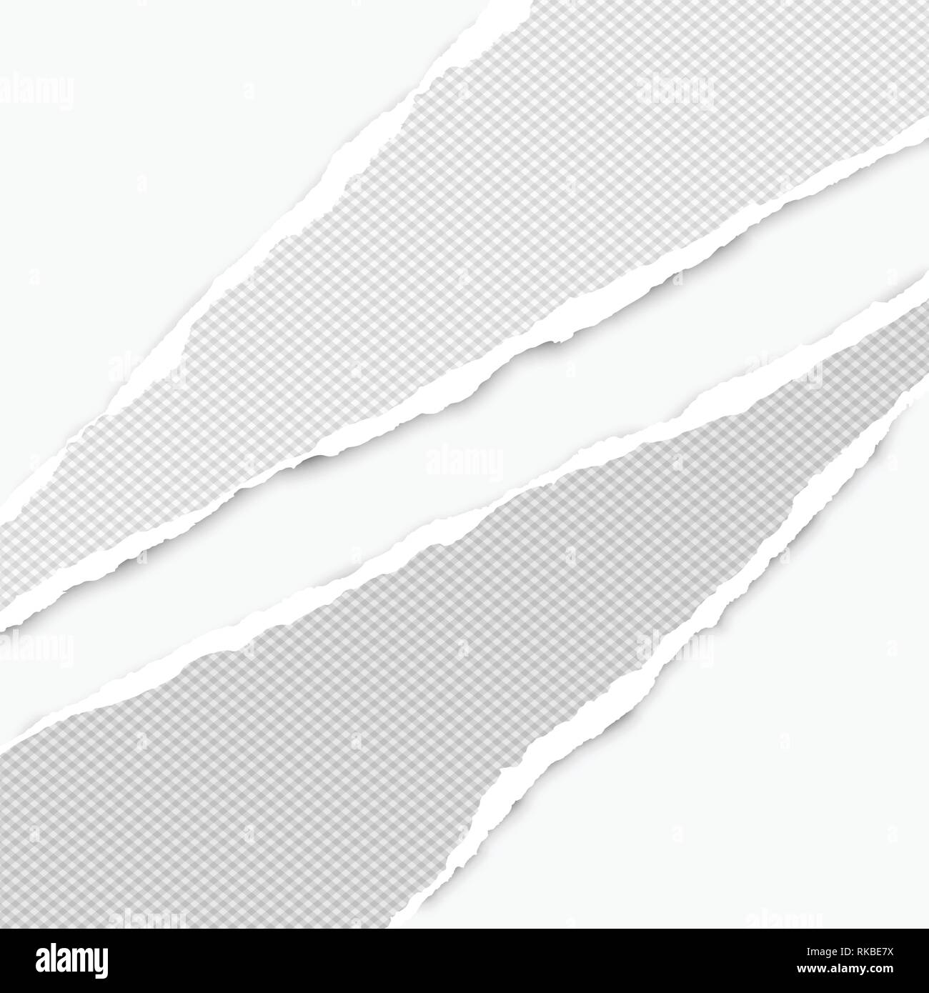 Ripped squared grey paper strips for text or message are on white ...