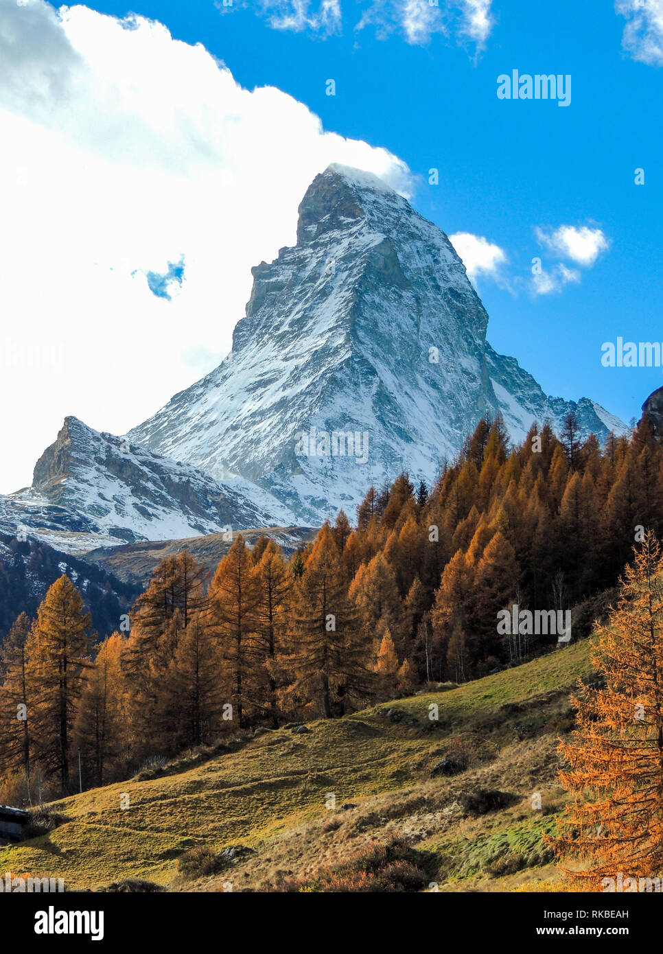 Fall view of the matterhorn in Switzerland Stock Photo