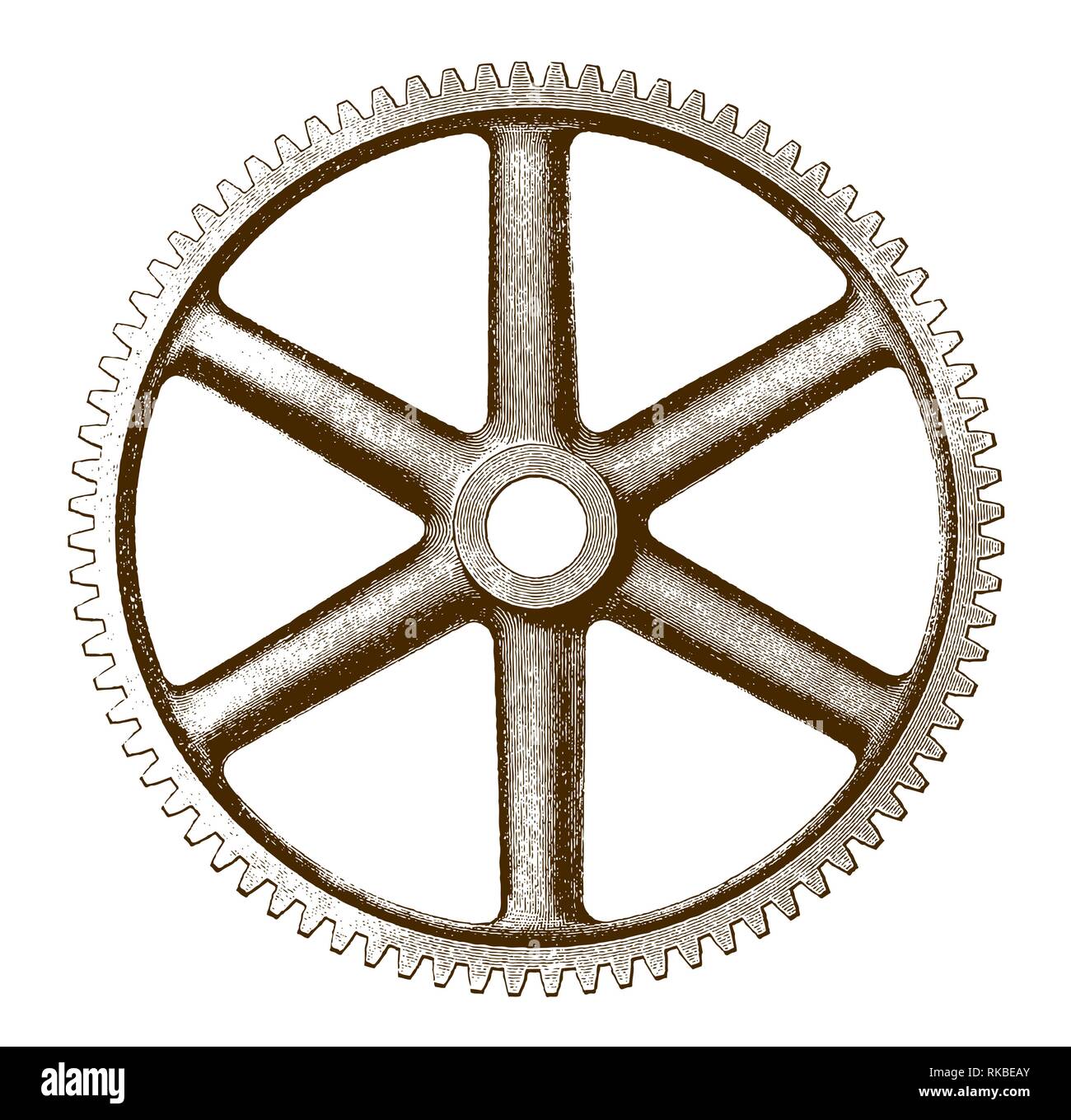 Historic illustration of an iron gear or cog in frontal view (after an engraving or etching from the 19th century) Stock Vector