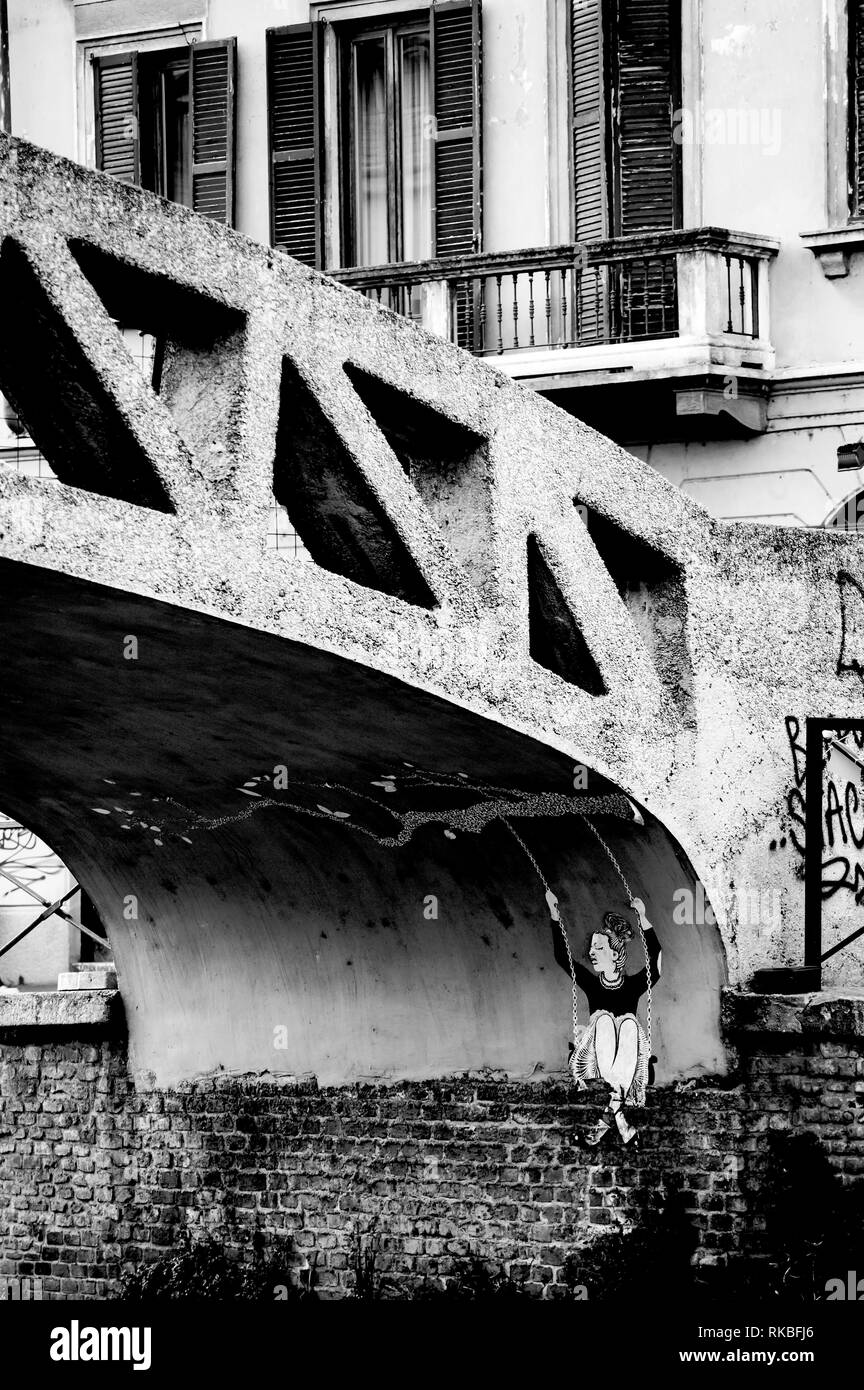 Italy. Milan. Street art. Mural under a bridge Stock Photo