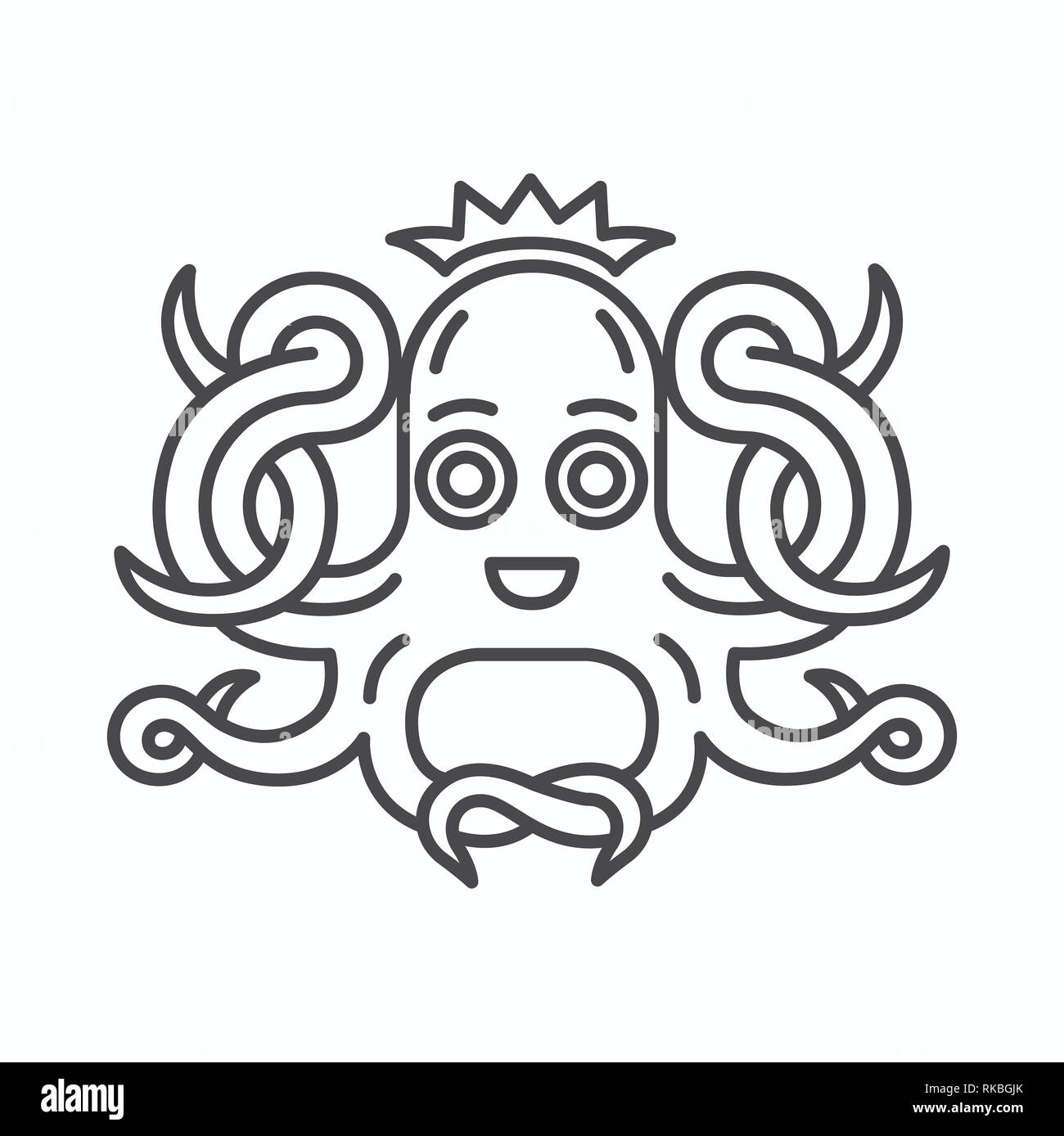 Cute Octopus with crown logo. Isolated octopus on white background Stock Photo
