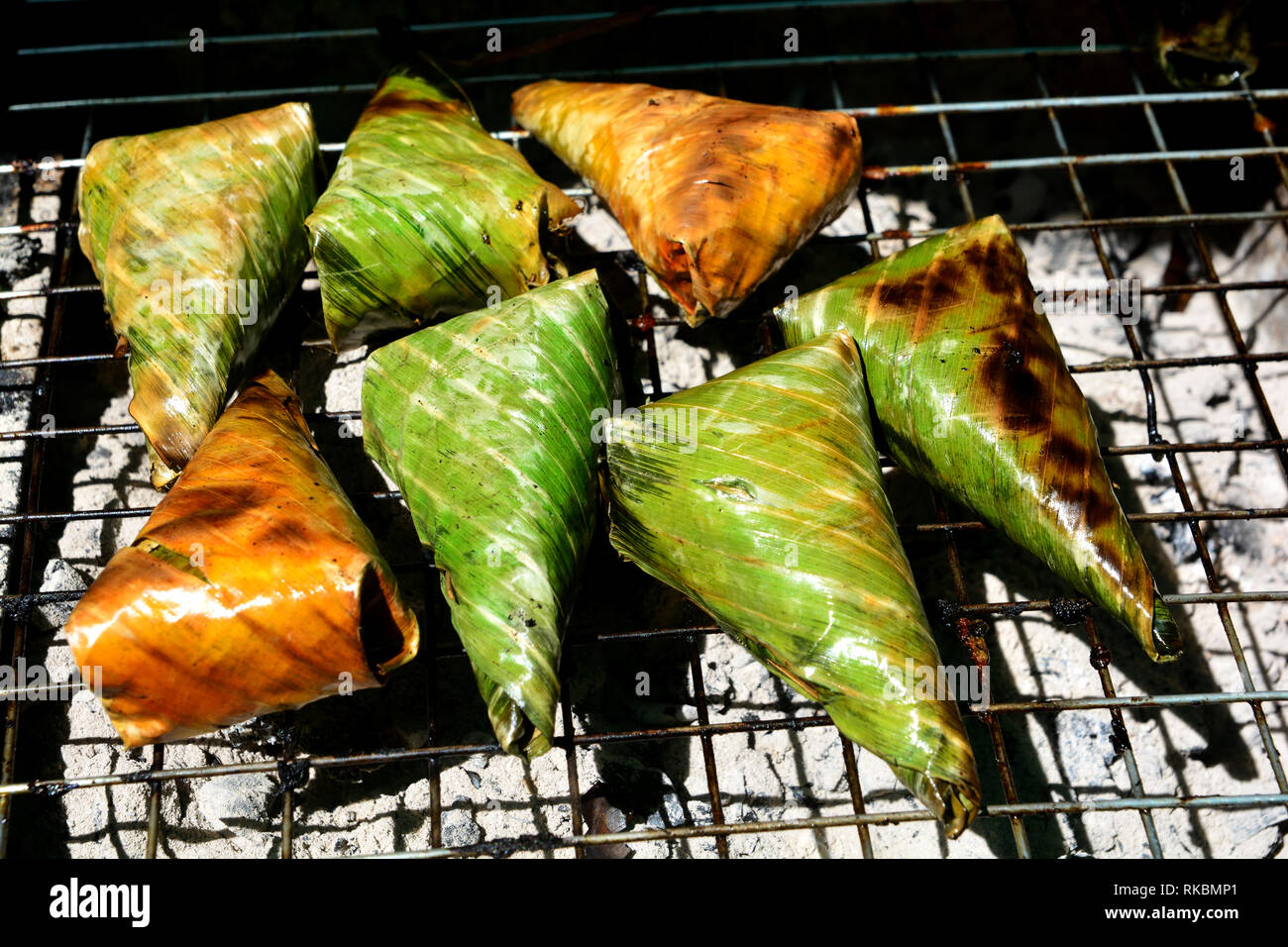 Black Sticky Rice with Coconut Milk and Taro, khaonieoping Grilled