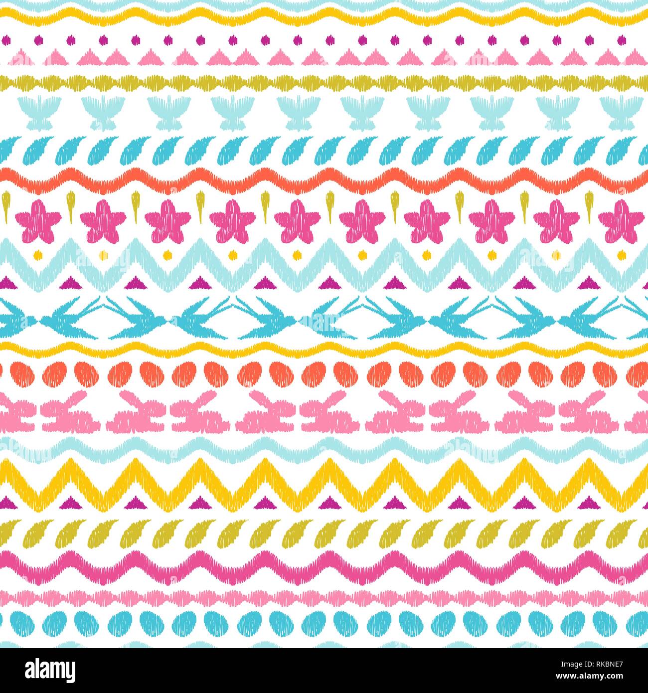 Happy Easter ikat seamless pattern. Stock Vector