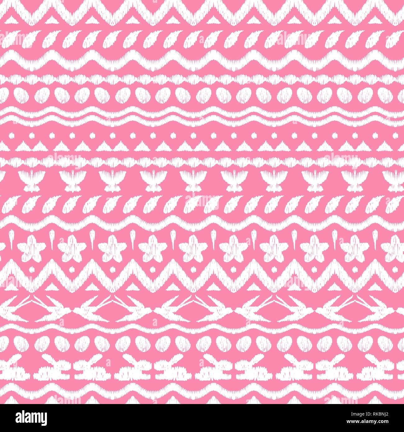 Happy Easter ikat seamless pattern. Stock Vector