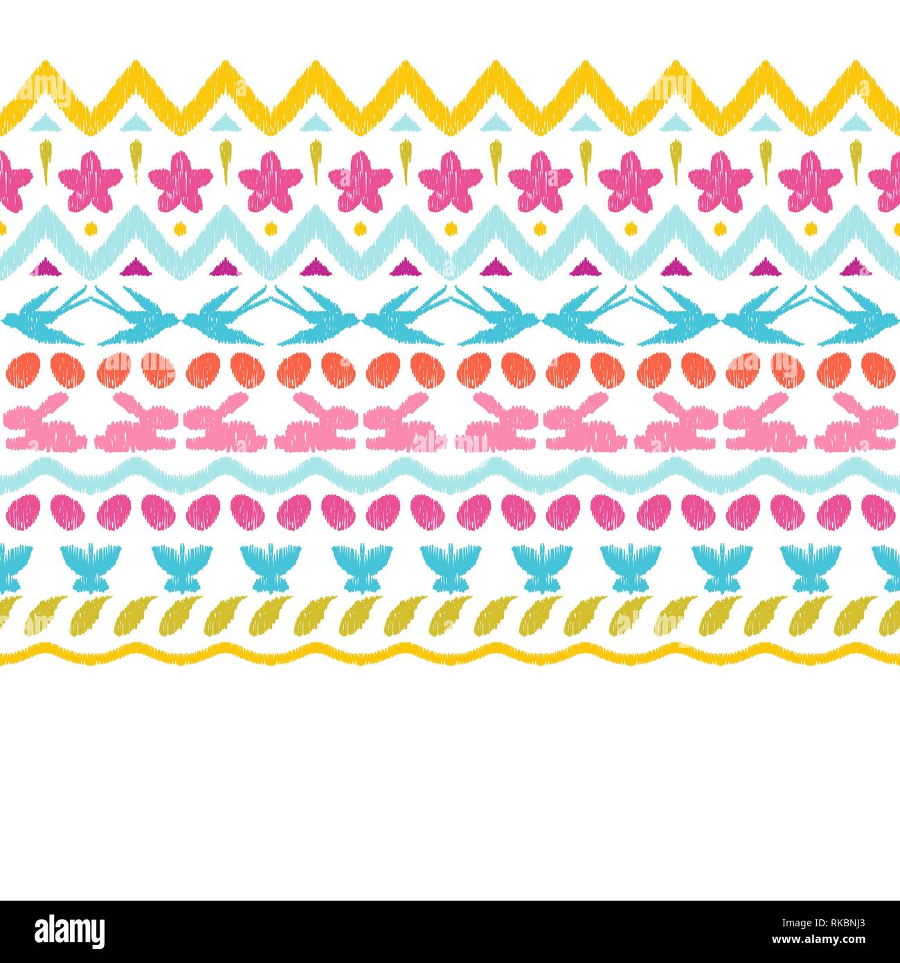 Happy Easter ikat seamless pattern. Stock Vector