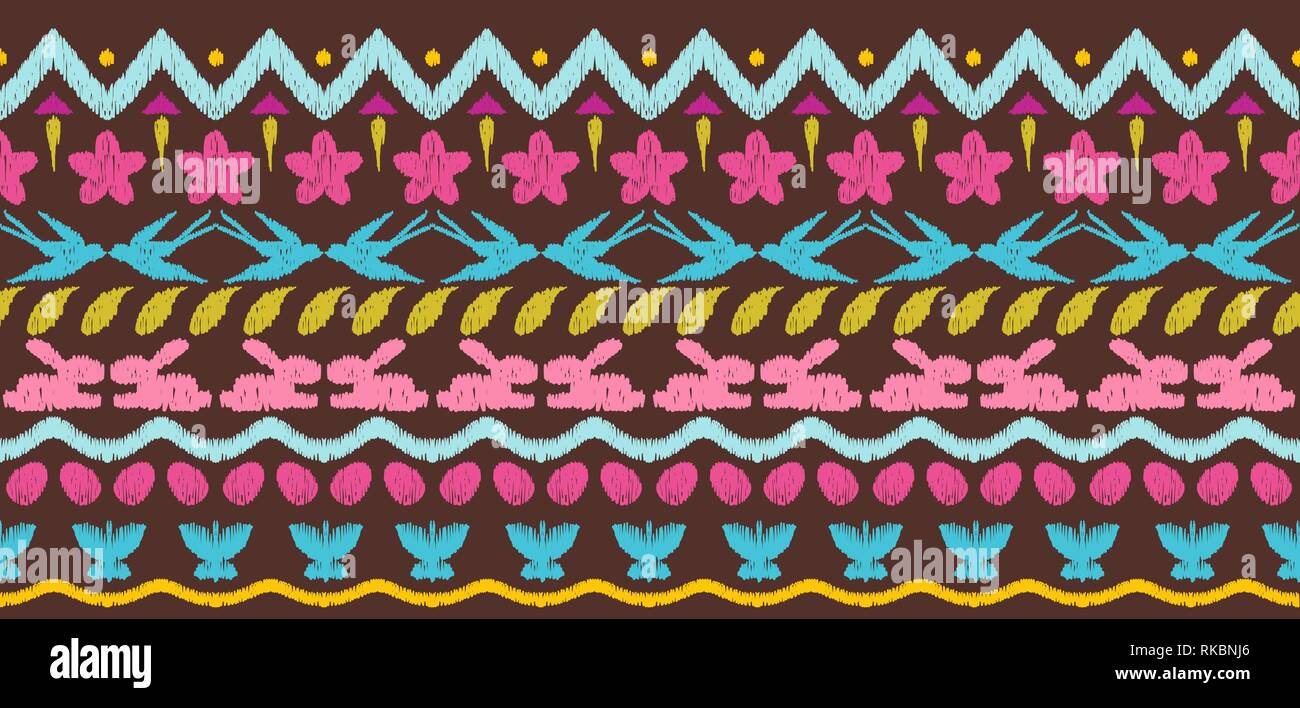 Happy Easter ikat seamless pattern. Stock Vector