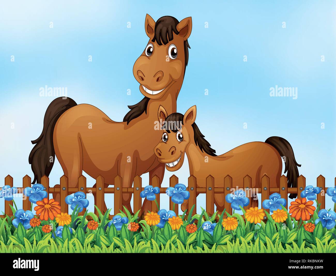 Horse family at flower garden illustration Stock Vector Image & Art - Alamy