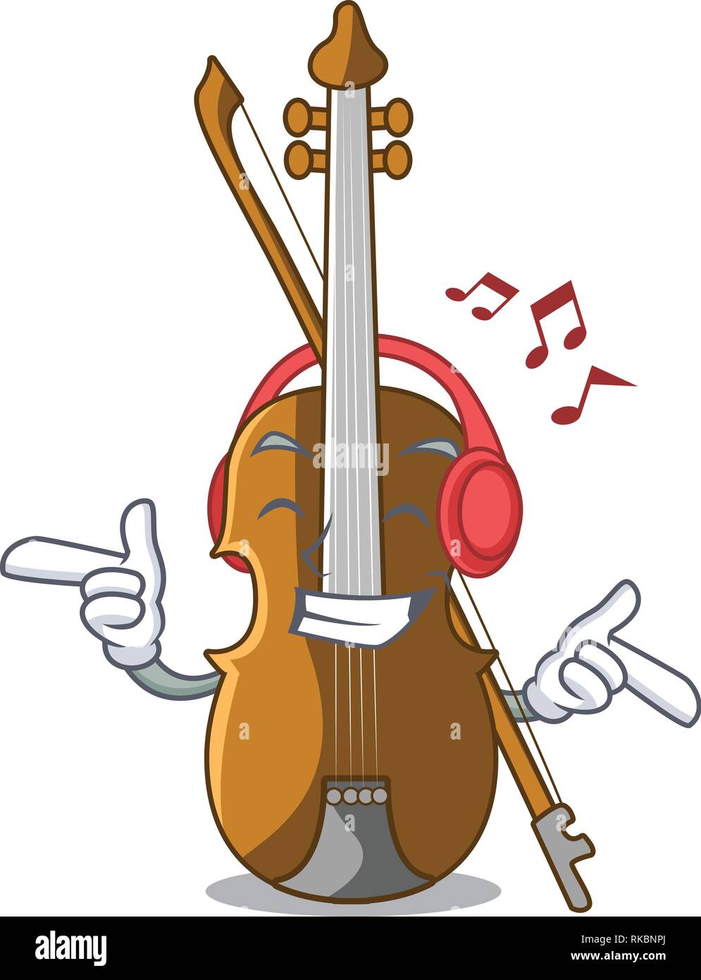 Listening music violin in the cartoon music room vector illustratin