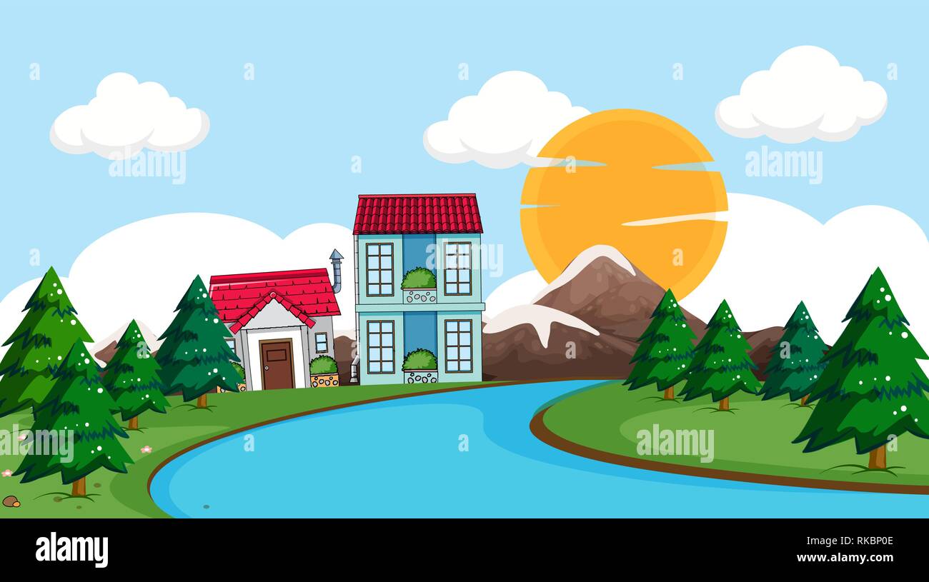 Rural village in nature illustration Stock Vector Image & Art - Alamy