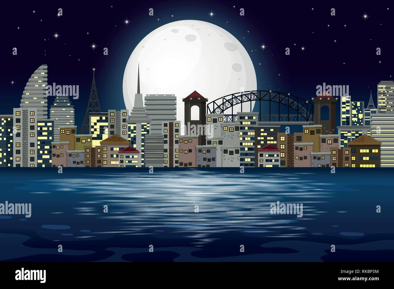 Modern city night scene illustration Stock Vector Image & Art - Alamy