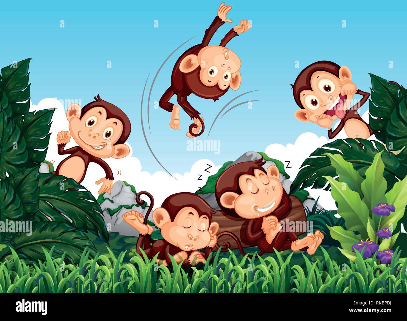 Monkey in the wild illustration Stock Vector Image & Art - Alamy