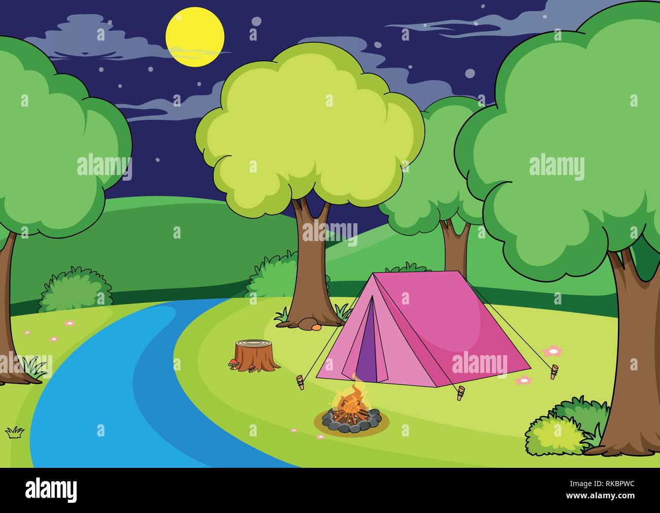 Camping in the forest illustration Stock Vector Image & Art - Alamy