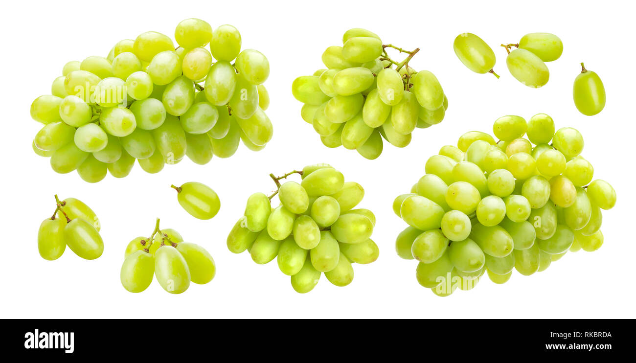 Green grape isolated on white background, collection Stock Photo