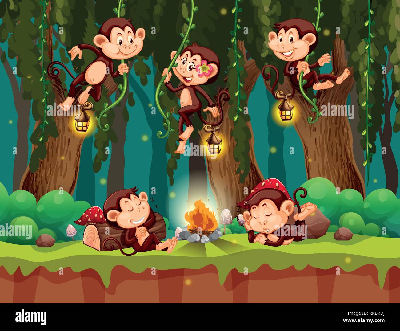 Monkey at the wild forest illustration Stock Vector Image & Art - Alamy