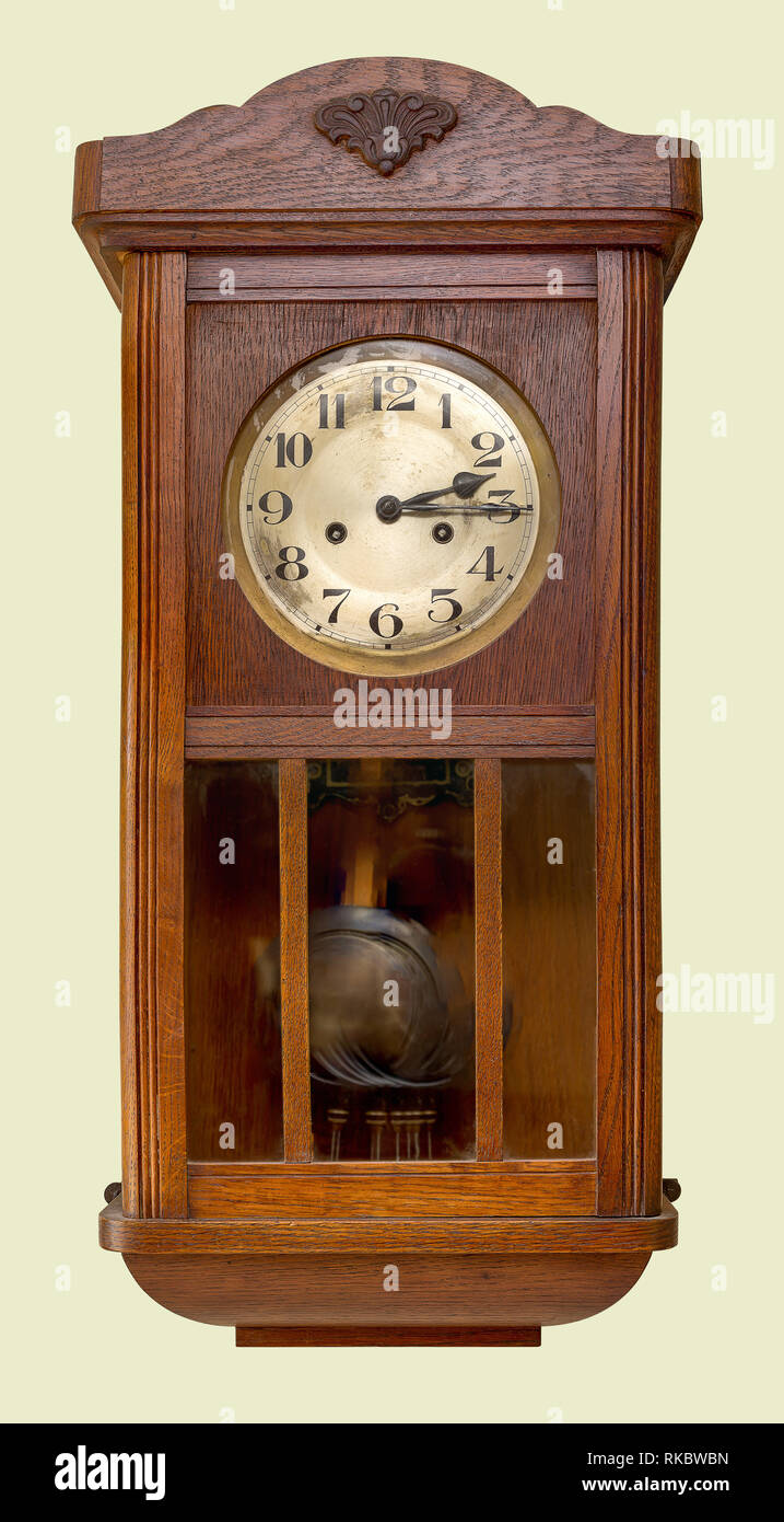 Antique wall clock isolated on white background Stock Photo - Alamy