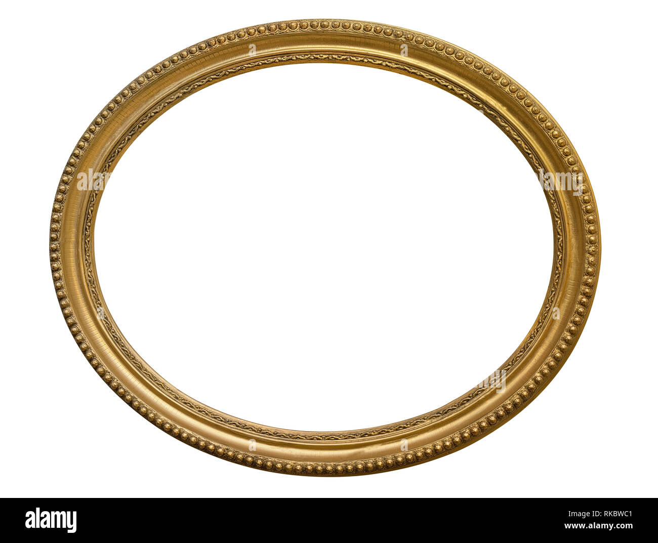Gold oval picture frame. Isolated over white background Stock Photo