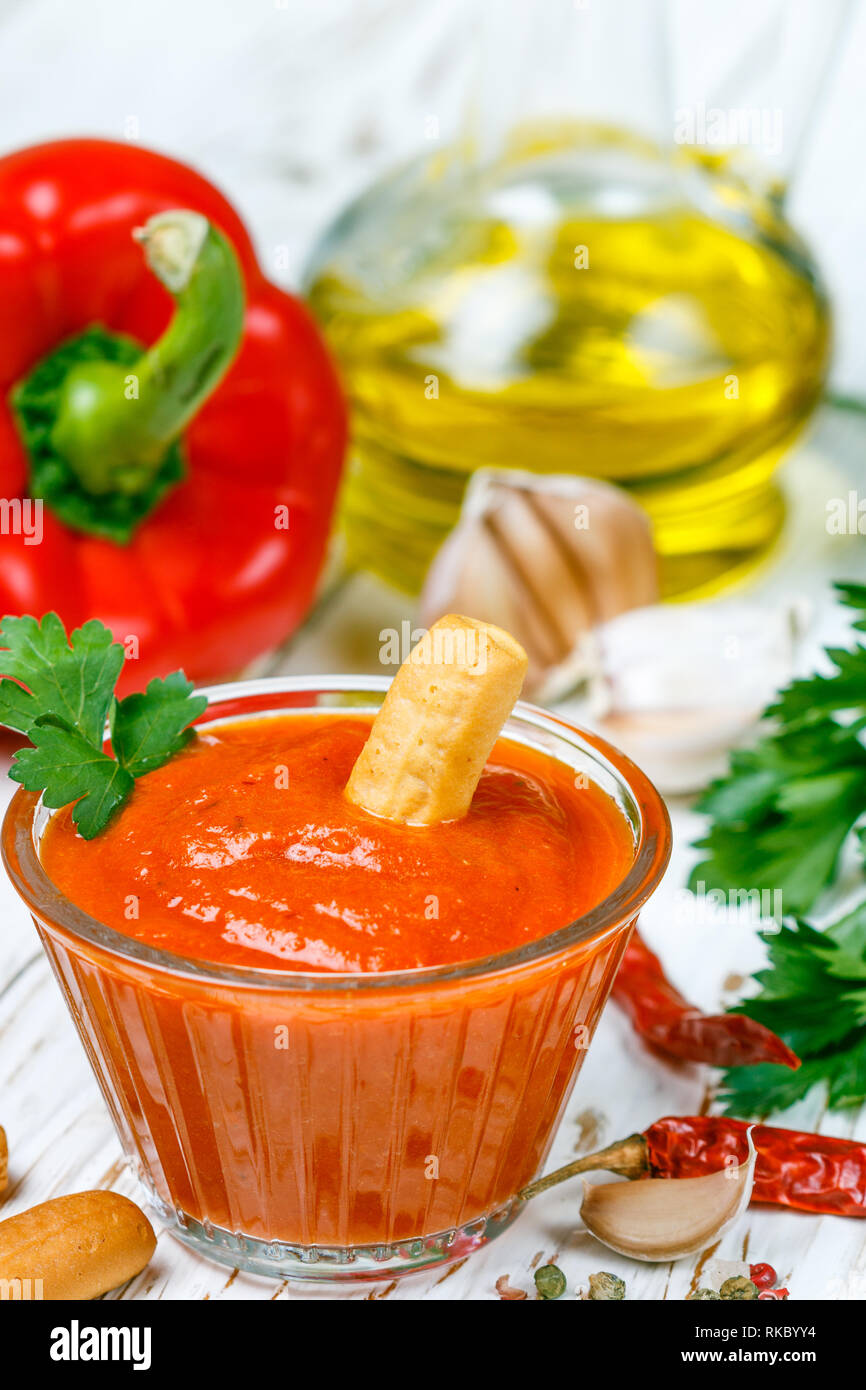 Delicious spicy dip sauce ( confiture, jam ) made of baked red bell