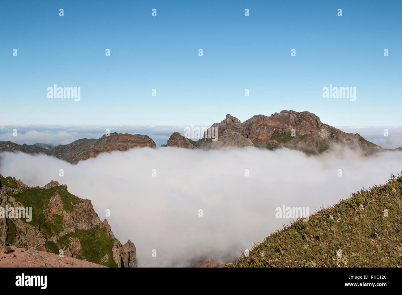 An image taken through the clouds at the top of a mountain range, Madeira, Portugal Stock Photo