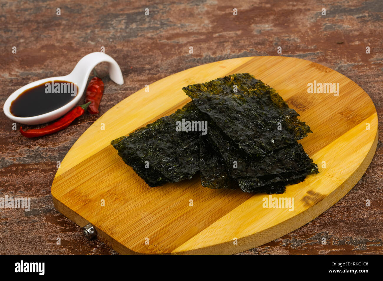 Tasty Nori chips with soya sauce Stock Photo Alamy