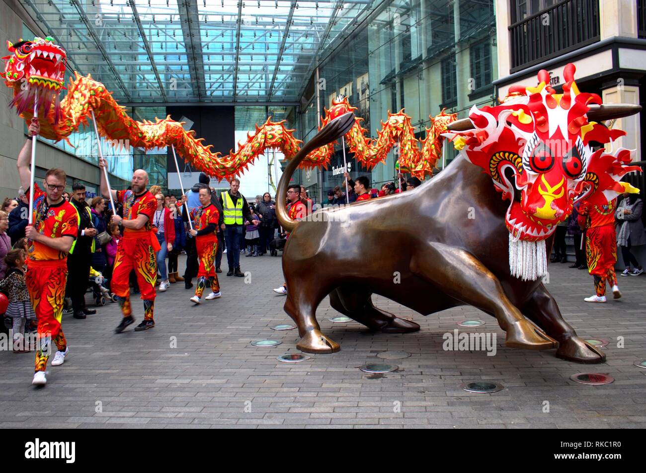 Birmingham celebrates Chinese New Year with a dragon dance parade. Stock Photo