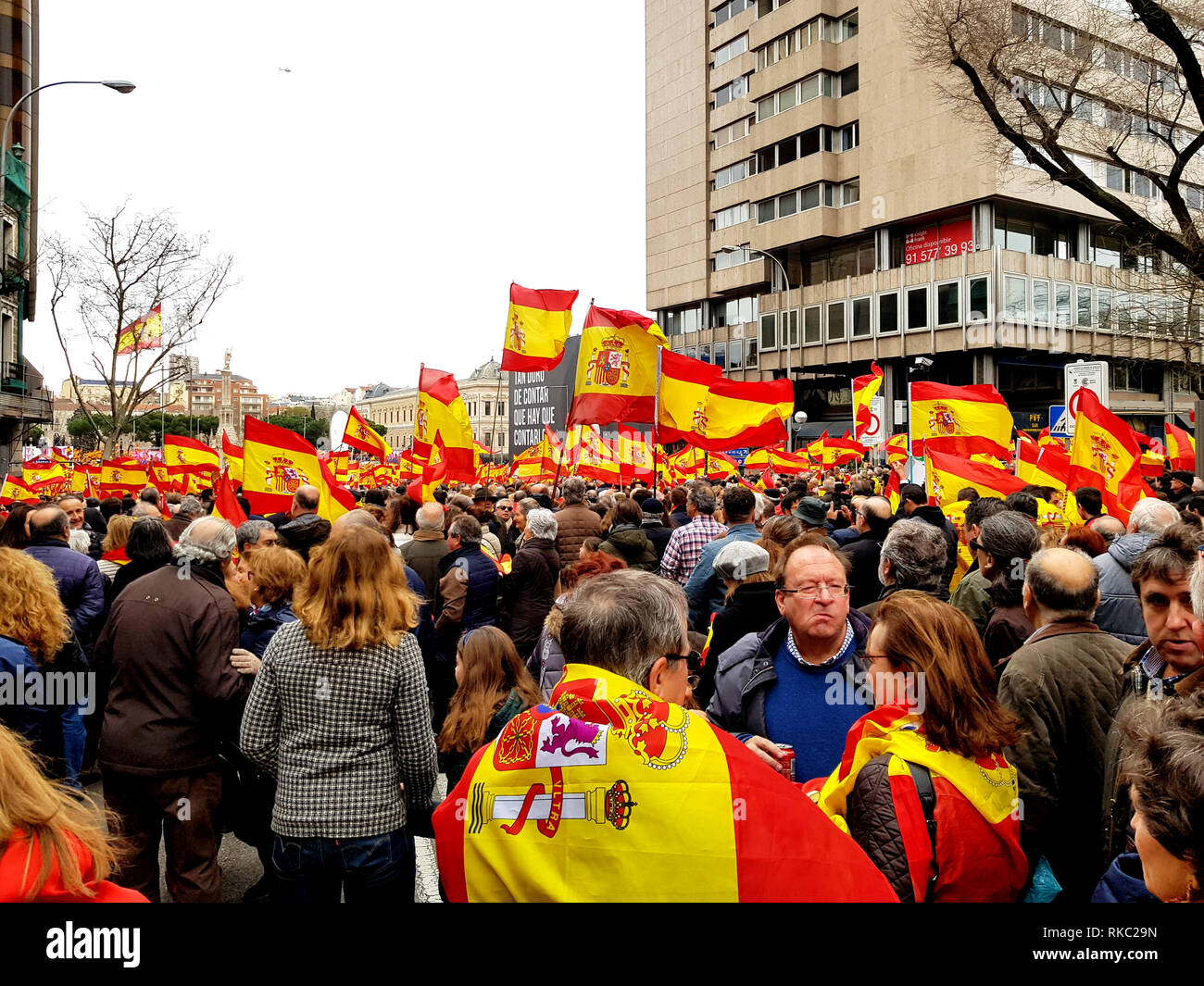 Demonstration in Madrid against the current government and for a united Spain of all Spaniards and against separatism. Stock Photo