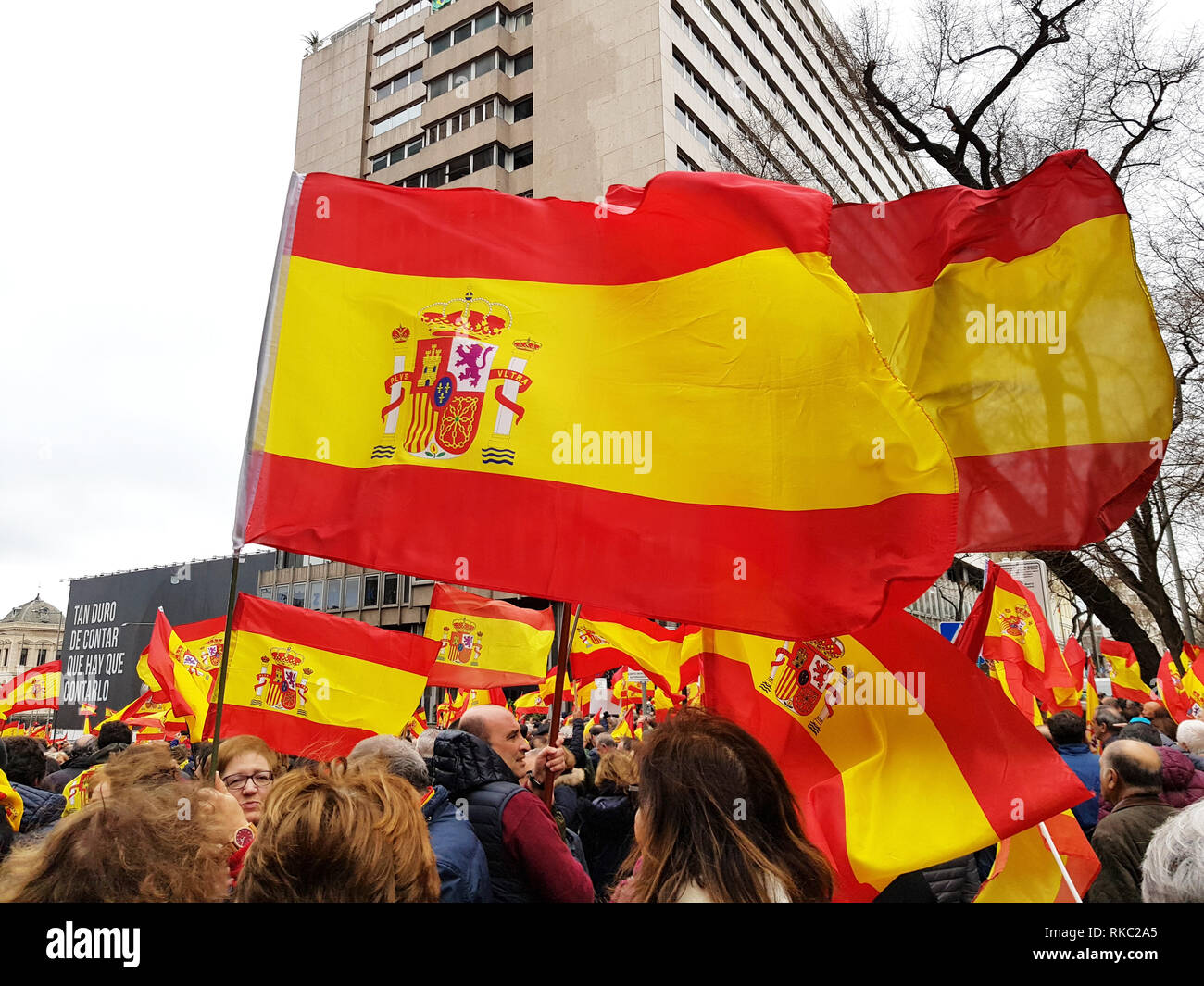 Demonstration in Madrid against the current government and for a united Spain of all Spaniards and against separatism. Stock Photo