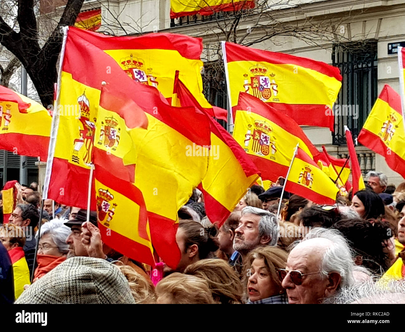 Demonstration in Madrid against the current government and for a united Spain of all Spaniards and against separatism. Stock Photo