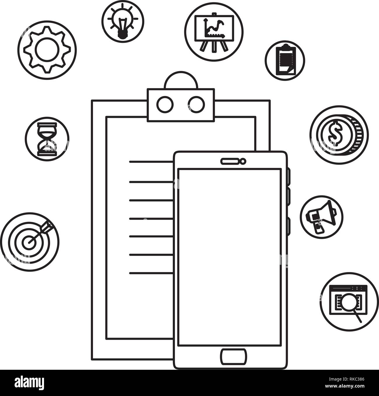smartphone with checklist and business icons vector illustration design ...