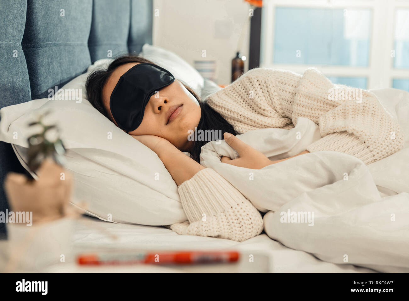 Close up of young beautiful woman feeling good while sleeping Stock Photo
