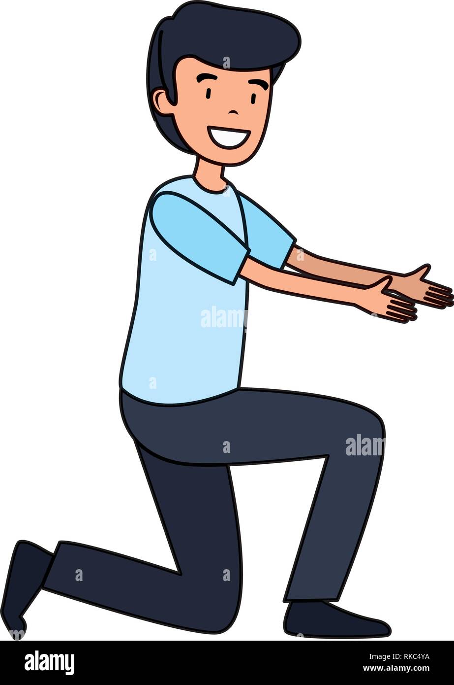 young and casual kneeling man character vector illustration design ...