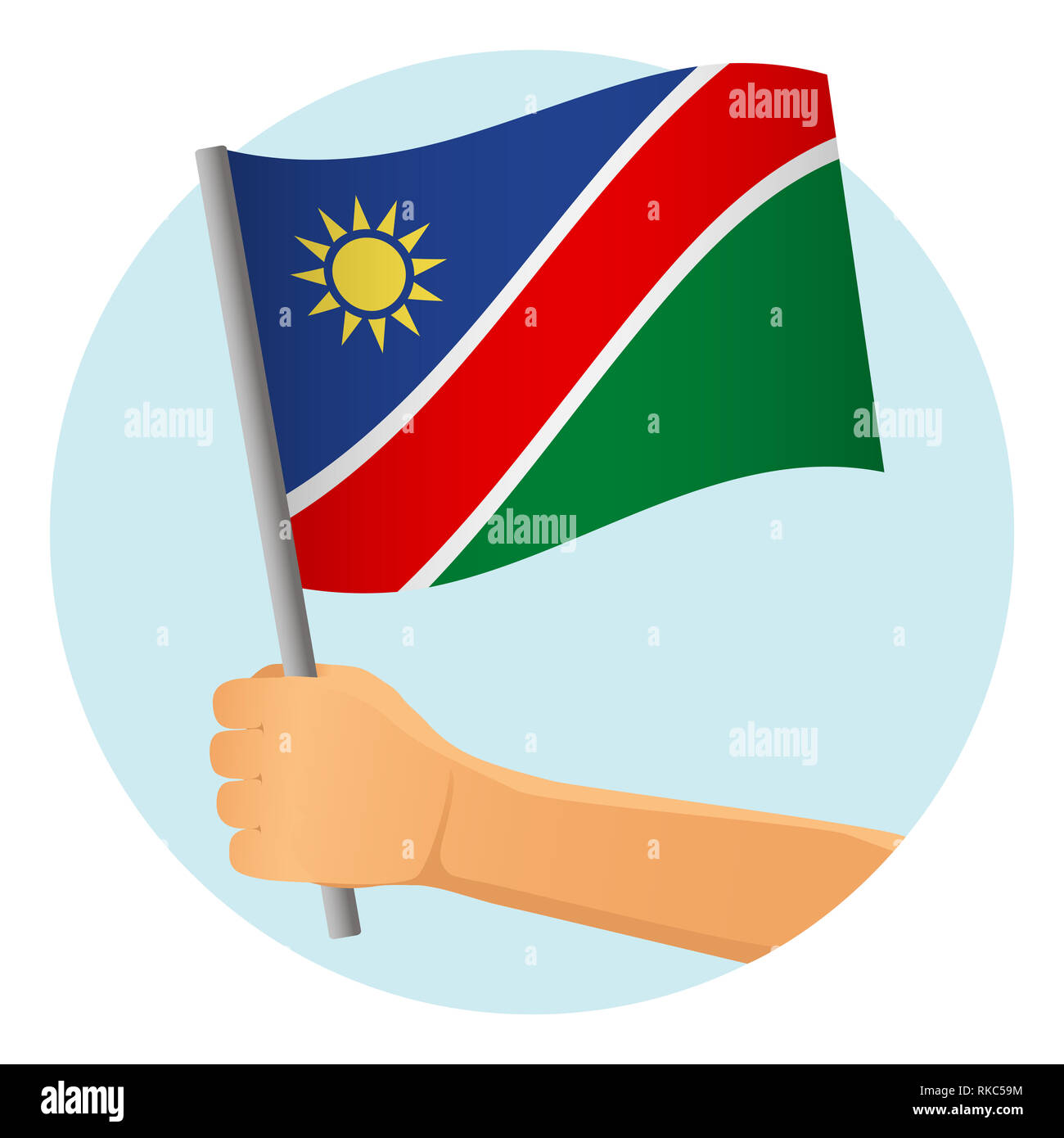 Namibia flag in hand. Patriotic background. National flag of Namibia ...