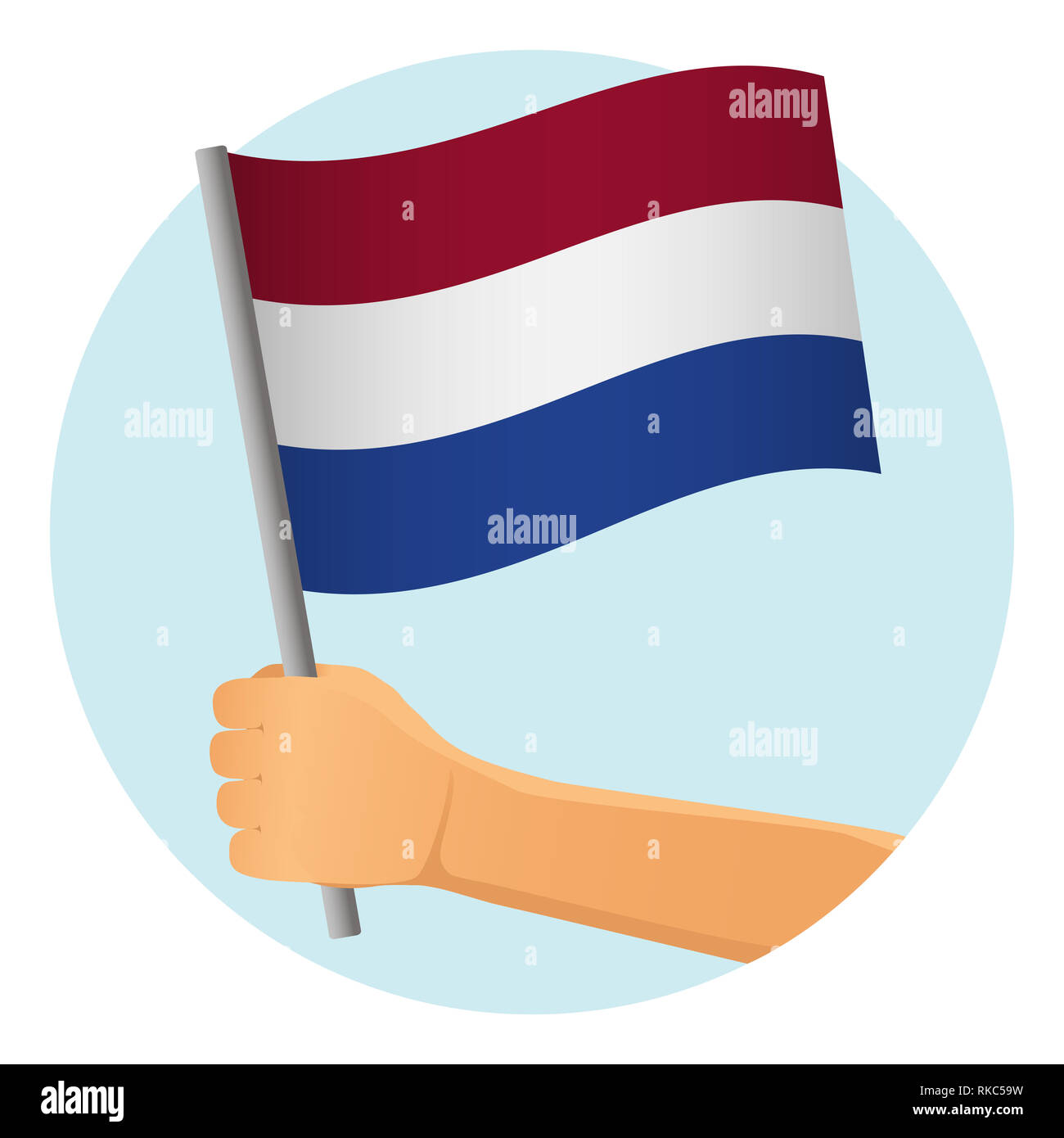 Netherlands flag in hand. Patriotic background. National flag of