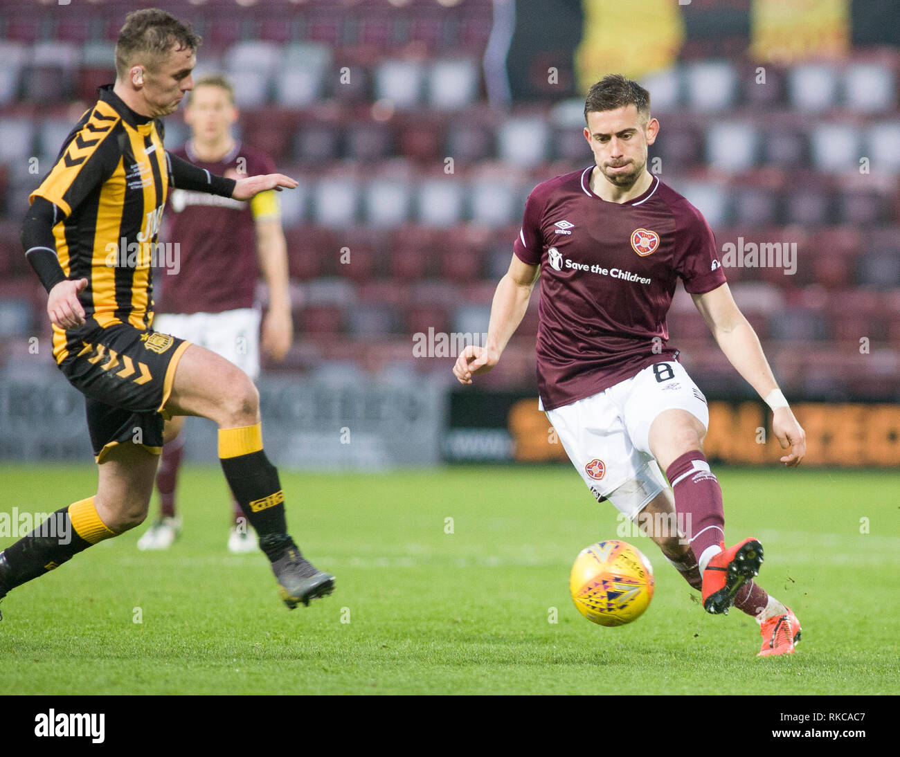 Tynecastle Park, Edinburgh, Scotland, UK. 10th February 2019. Football. Fifth round of the William Hill Scottish Cup match between Hearts and Auchinleck Talbot; Oliver Lee of Hearts  Credit: Scottish Borders Media/Alamy Live News Stock Photo