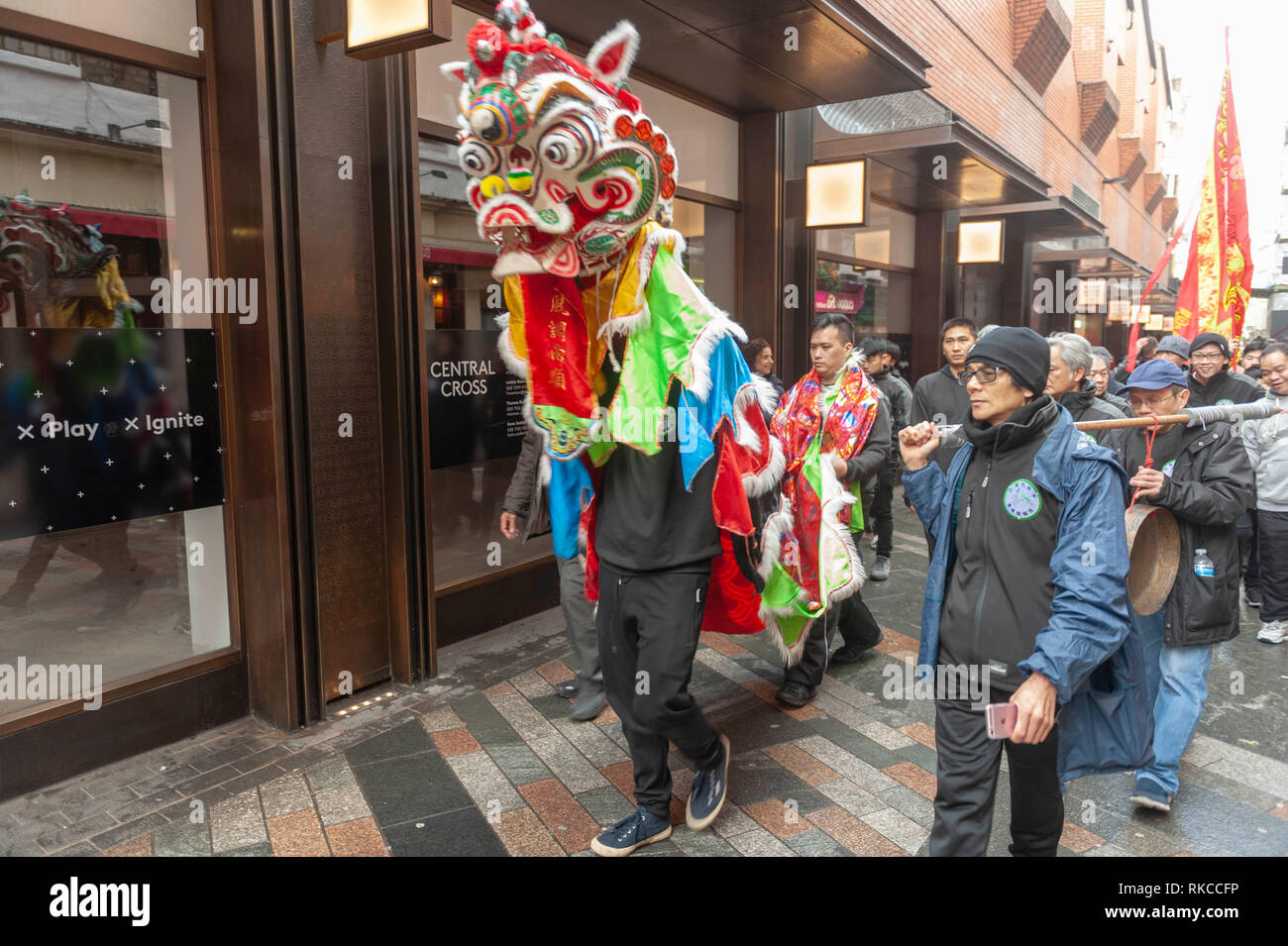 London, UK. 10th Feb, 2019. Chinese dragon parade near Leicester Square