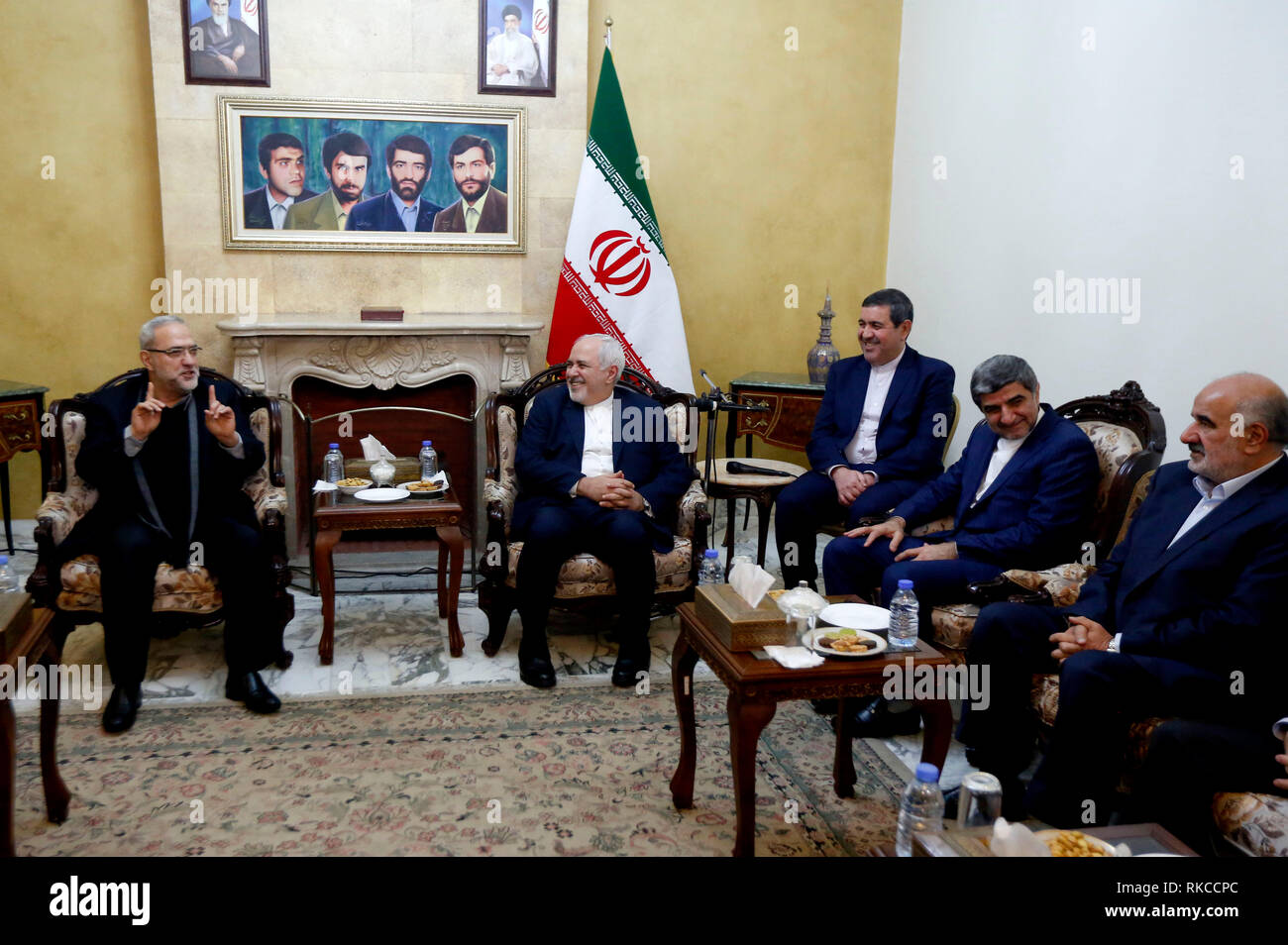 Beirut, Lebanon. 10th Feb, 2019. Iranian Foreign Minister Mohammad Javad Zarif (2nd L) meets with Lebanese officials in the Iranian Embassy in Beirut, Lebanon, on Feb. 10, 2019. Zarif arrived in Lebanon on Sunday for a two-day official visit to meet with Lebanese officials and informed them about Iran's readiness to help Lebanon on all levels. Credit: Bilal Jawich/Xinhua/Alamy Live News Stock Photo