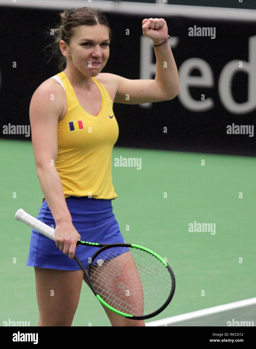 Ostrava, Czech Republic. 10th Feb, 2019. Romanian tennis player Simona Halep  in action during the match against Karolina Pliskova of the Czech Republic  during the Fed Cup World Group, 1st Round, between