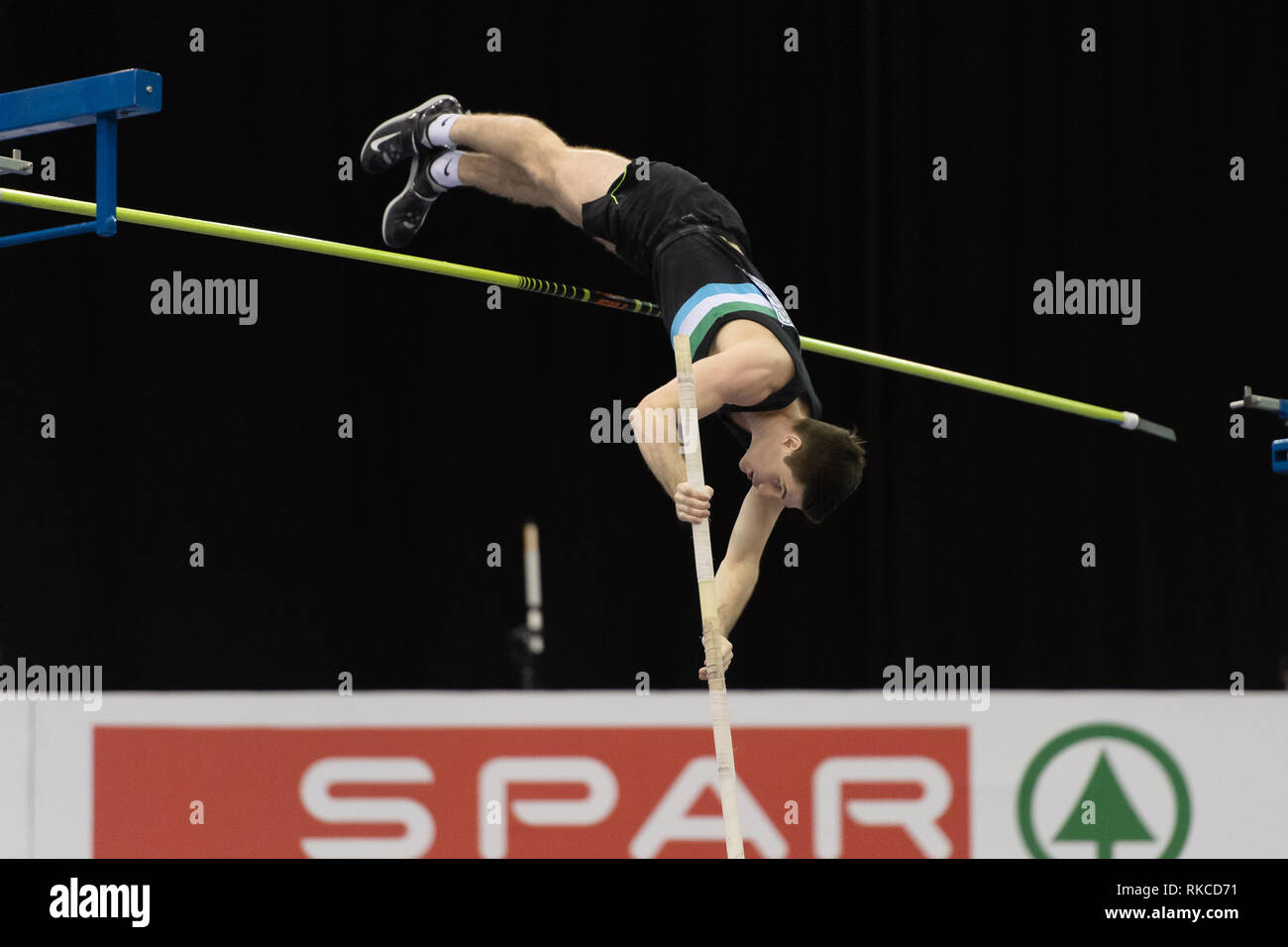 Birmingham, UK. 10th Feb, 2019. Joseph Lister in Men's Pol Vault Final during SPAR British Athletics Indoor Championships 2019 at Arena Birmingham on Sunday, 10 February 2019. BIRMINGHAM ENGLAND.  (Editorial use only, license required for commercial use. No use in betting, games or a single club/league/player publications.) Credit: Taka G Wu Credit: Taka Wu/Alamy Live News Stock Photo