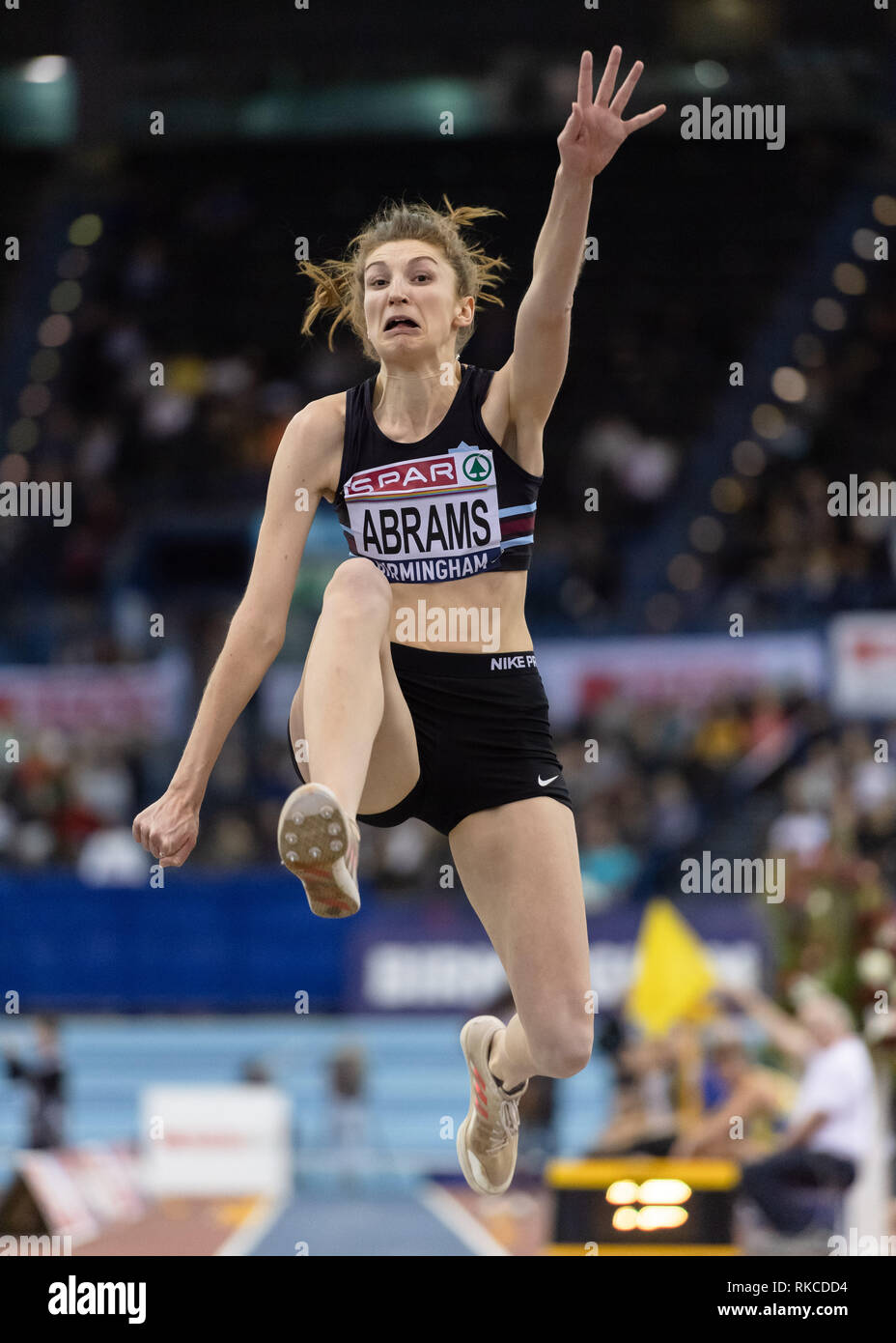 Birmingham, UK. 10th Feb, 2019. Sarah Abrams in Women's Long Jump Final  during SPAR British Athletics Indoor Championships 2019 at Arena Birmingham  on Sunday, 10 February 2019. BIRMINGHAM ENGLAND. (Editorial use only,