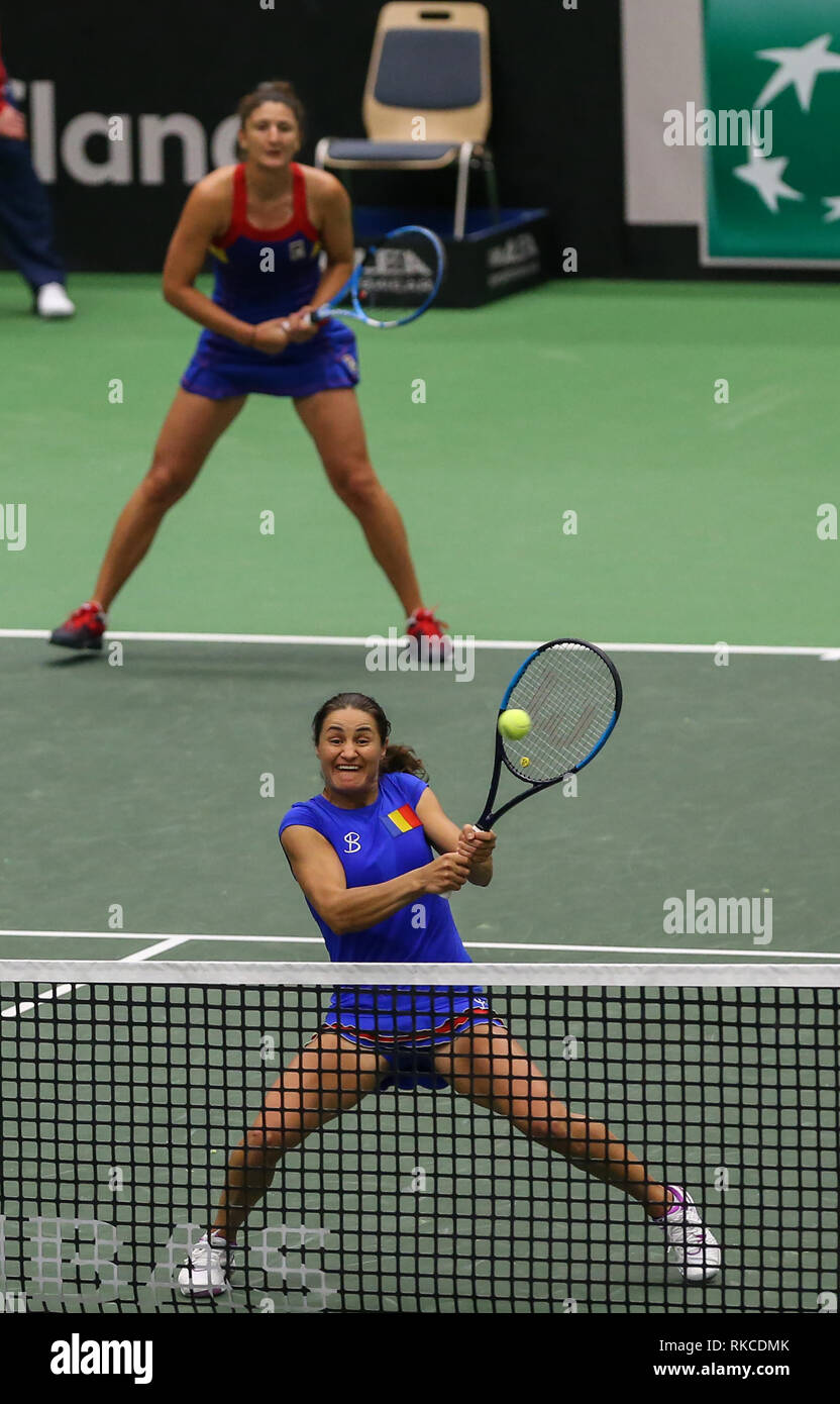 Ostrava, Czech Republic. 10th Feb, 2019. Irina-Camelia Begu (back) and  Monica Niculescu (front) of Romania in action during the decisive doubles  match of Fed Cup World Group, 1st Round against Czech tennis