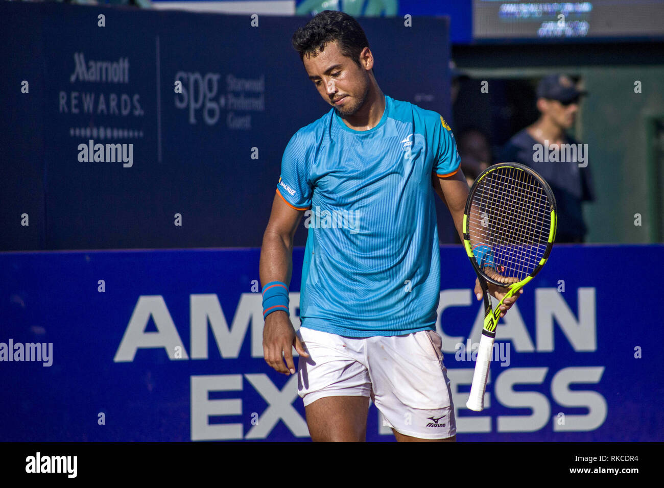 Buenos Aires, Federal Capital, Argentina. 10th Feb, 2019. In the last match of the day this Sunday the Argentine tennis player Facundo Bagnis won in two sets the Bolivian Hugo Delien. After winning the first set in tie-break 7 (7) -6 (5), he ended up winning 6-2 in the second set amid multiple complaints towards the sound of the cameras of the photojournalists covering the game. Credit: Roberto Almeida Aveledo/ZUMA Wire/Alamy Live News Stock Photo