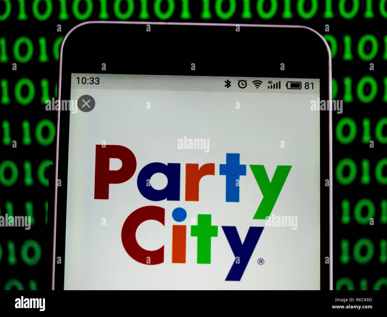 Party City Retail chain company  logo seen displayed on a smart phone. Stock Photo