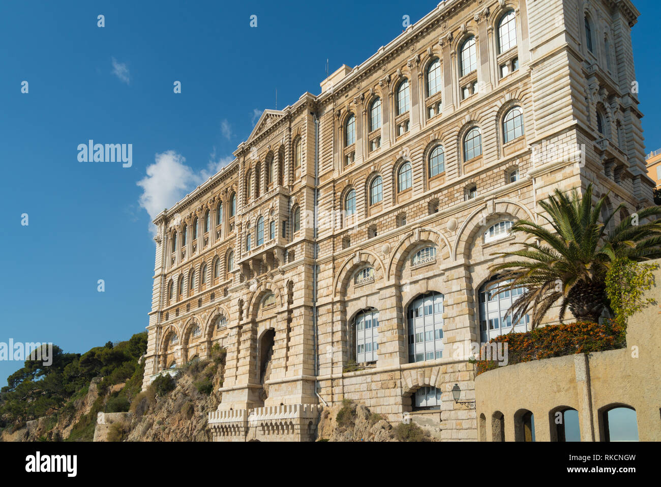 Exterior of the oceanographic museum in Monaco. In 1906 the Océanographic Institute was founded by Prince Albert I. The accompanying museum was founde Stock Photo